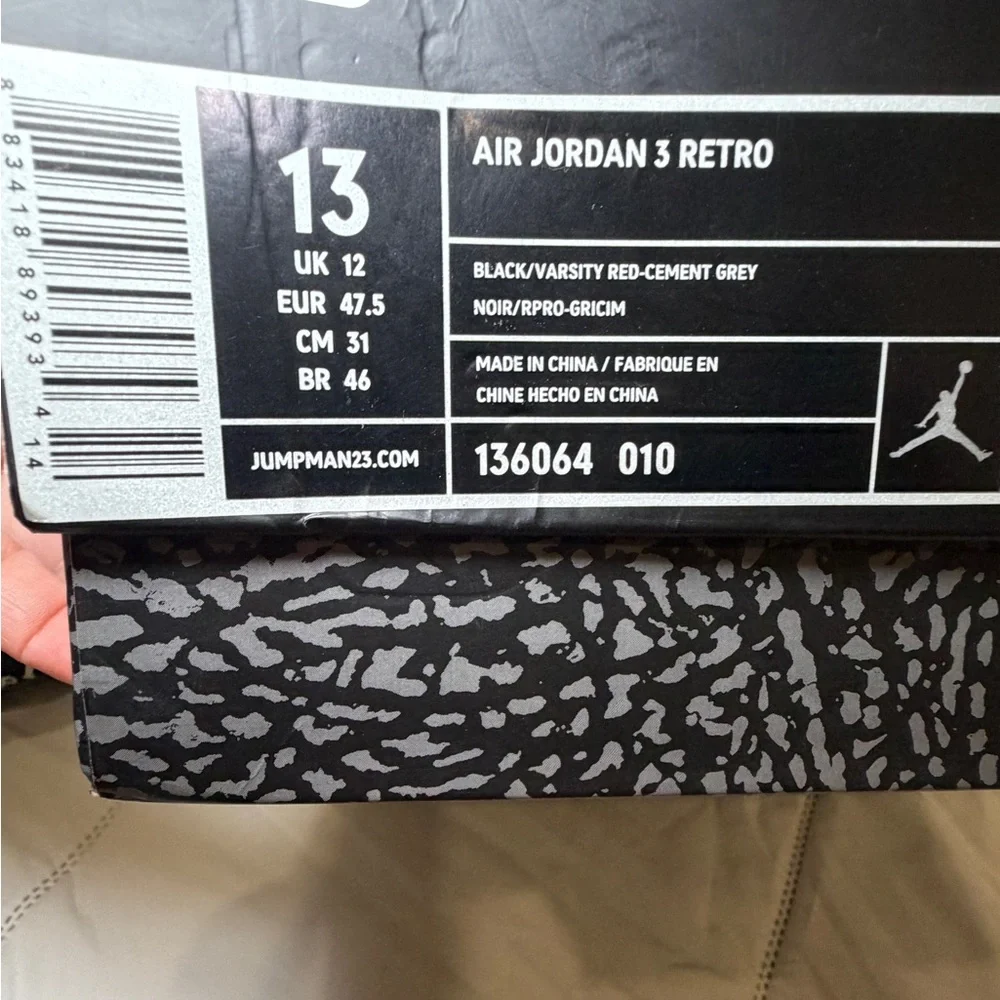Nike Air Jordan 3 Retro OG Black Cement sneakers size 13 men